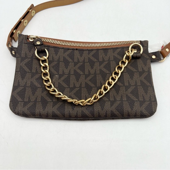 Michael Kors Saffiano Leather Logo Belt Bag Waist Wallet Brown NWOT Size Small - Picture 2 of 10